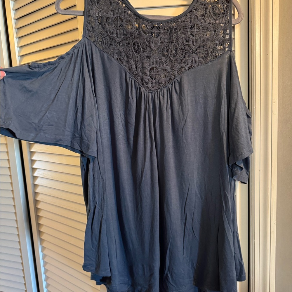 Women's Navy Lace Detail Top